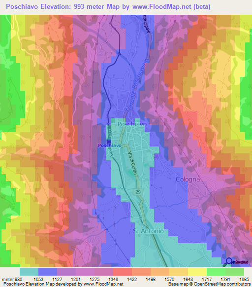 Poschiavo,Switzerland Elevation Map