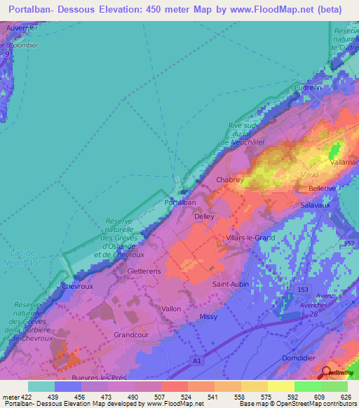 Portalban- Dessous,Switzerland Elevation Map