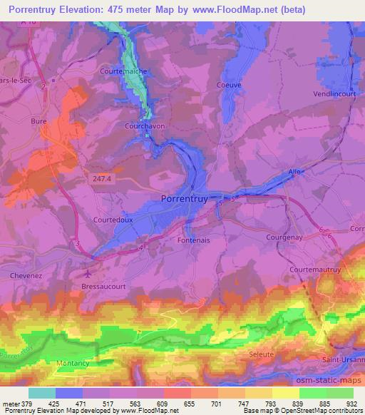 Porrentruy,Switzerland Elevation Map