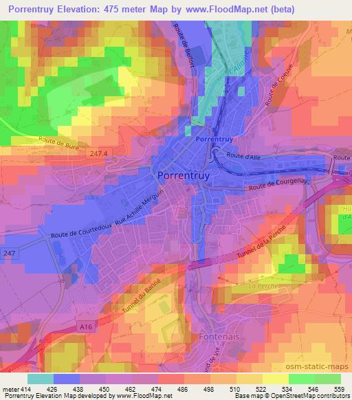 Porrentruy,Switzerland Elevation Map