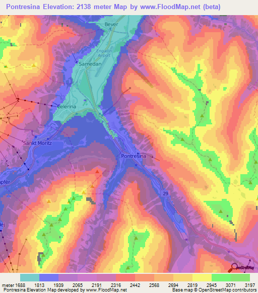 Pontresina,Switzerland Elevation Map