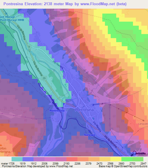 Pontresina,Switzerland Elevation Map