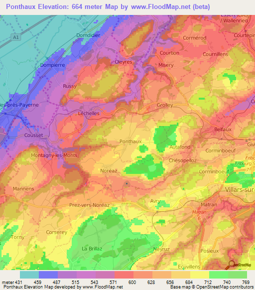 Ponthaux,Switzerland Elevation Map