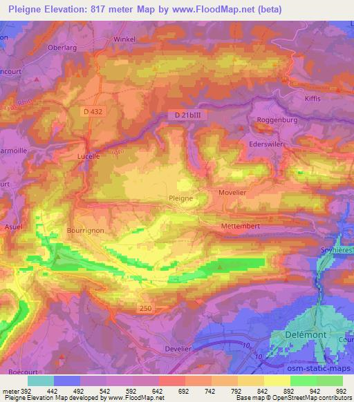 Pleigne,Switzerland Elevation Map