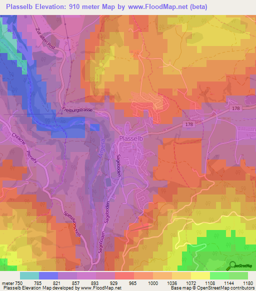 Plasselb,Switzerland Elevation Map