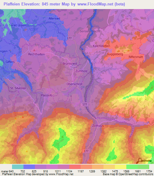 Plaffeien,Switzerland Elevation Map