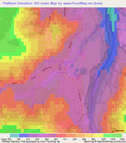 Plaffeien,Switzerland Elevation Map