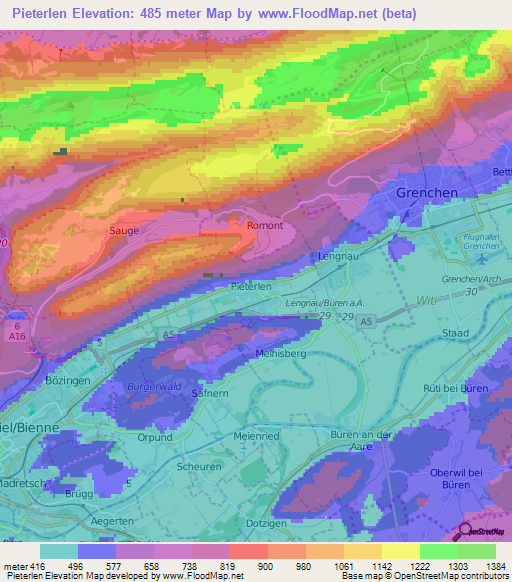 Pieterlen,Switzerland Elevation Map