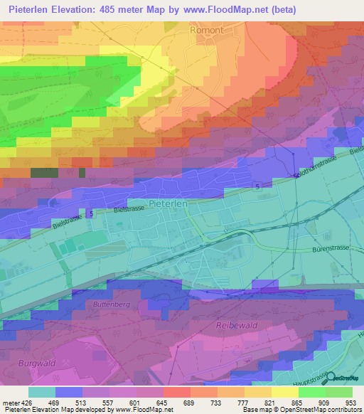 Pieterlen,Switzerland Elevation Map