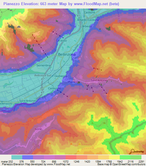 Pianezzo,Switzerland Elevation Map