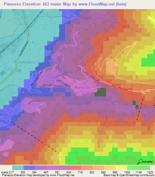 Pianezzo,Switzerland Elevation Map
