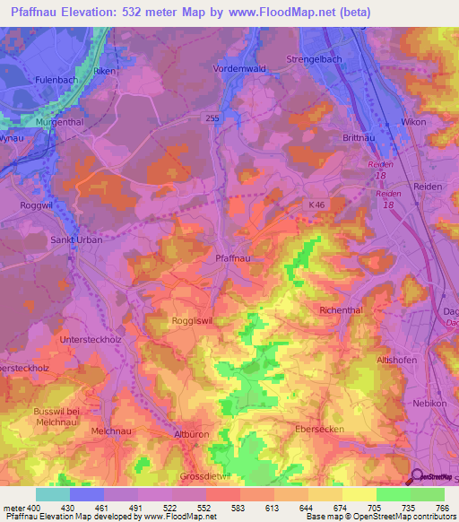 Pfaffnau,Switzerland Elevation Map