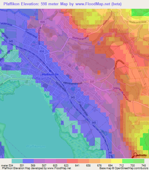 Pfaffikon,Switzerland Elevation Map