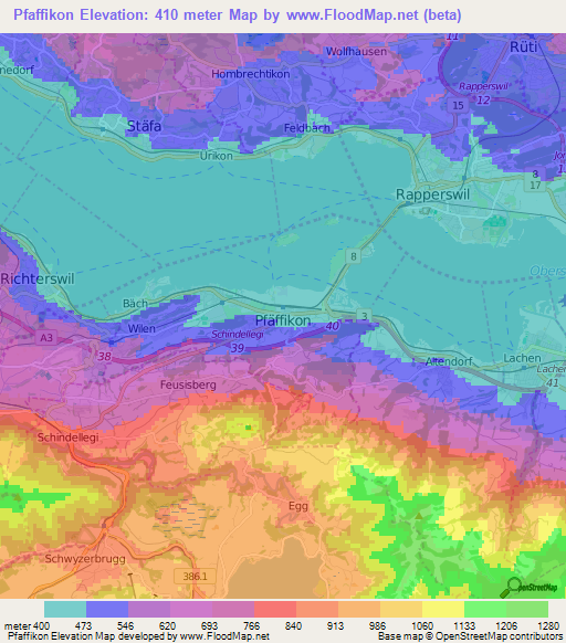 Pfaffikon,Switzerland Elevation Map