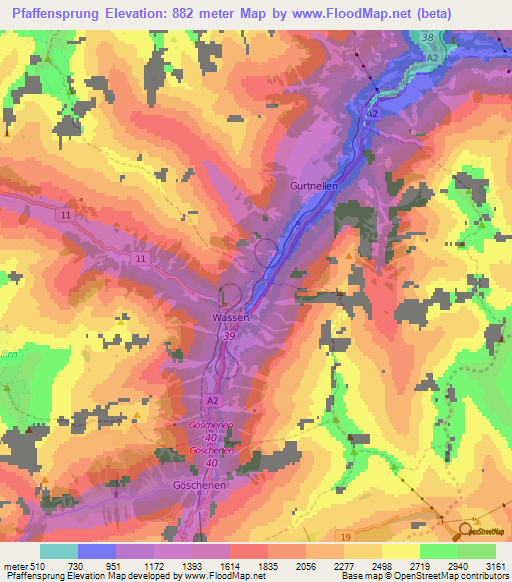 Pfaffensprung,Switzerland Elevation Map