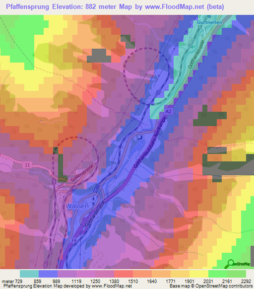 Pfaffensprung,Switzerland Elevation Map