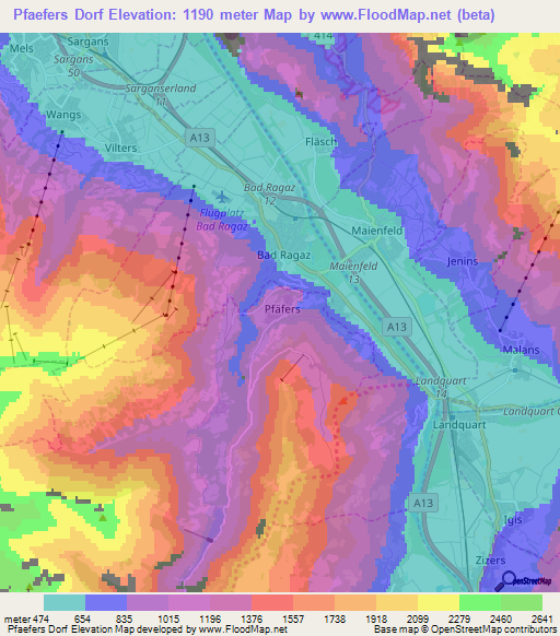 Pfaefers Dorf,Switzerland Elevation Map