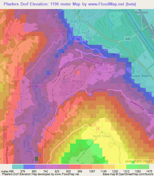 Pfaefers Dorf,Switzerland Elevation Map