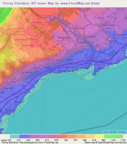 Perroy,Switzerland Elevation Map