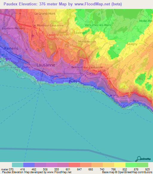 Paudex,Switzerland Elevation Map