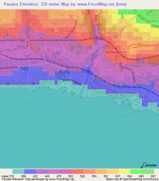 Paudex,Switzerland Elevation Map