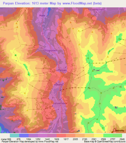 Parpan,Switzerland Elevation Map