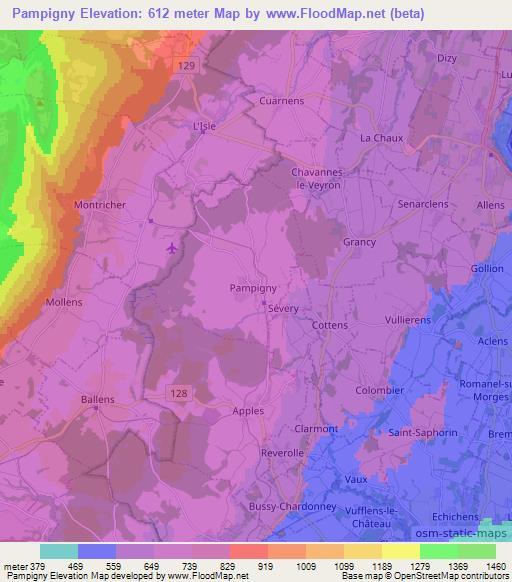 Pampigny,Switzerland Elevation Map