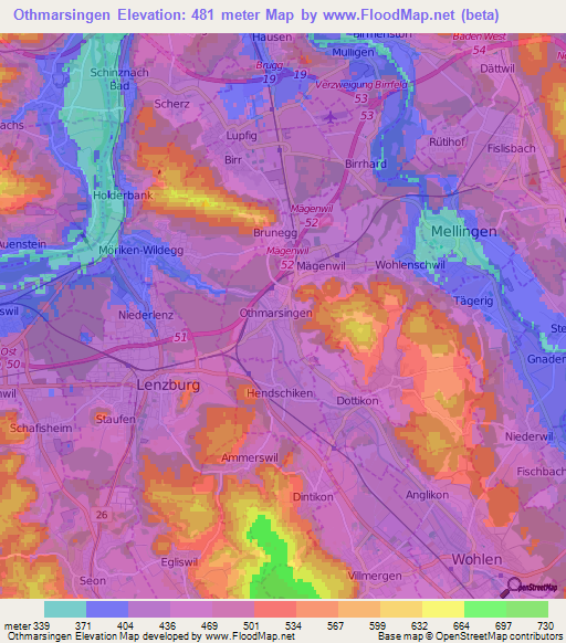 Othmarsingen,Switzerland Elevation Map