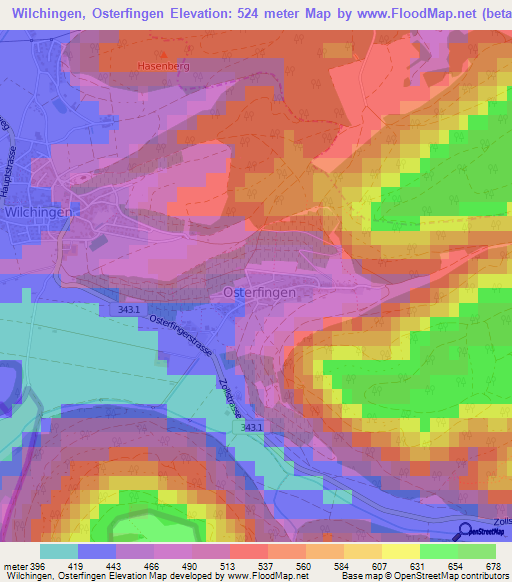 Wilchingen, Osterfingen,Switzerland Elevation Map