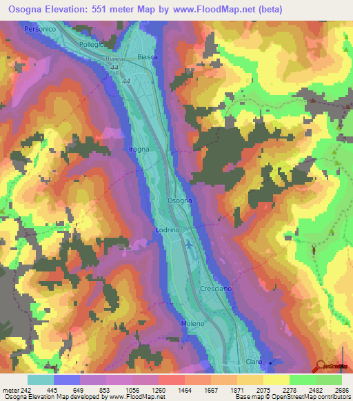 Osogna,Switzerland Elevation Map