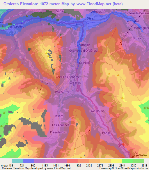 Orsieres,Switzerland Elevation Map