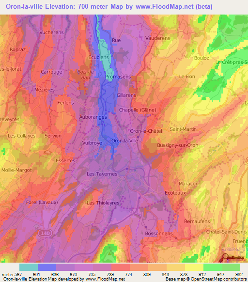 Oron-la-ville,Switzerland Elevation Map
