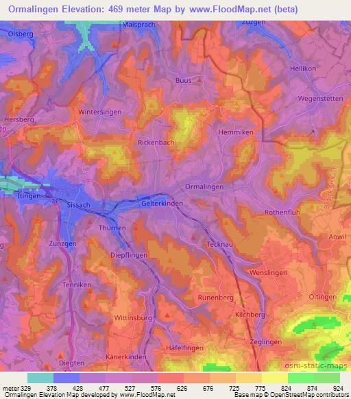 Ormalingen,Switzerland Elevation Map