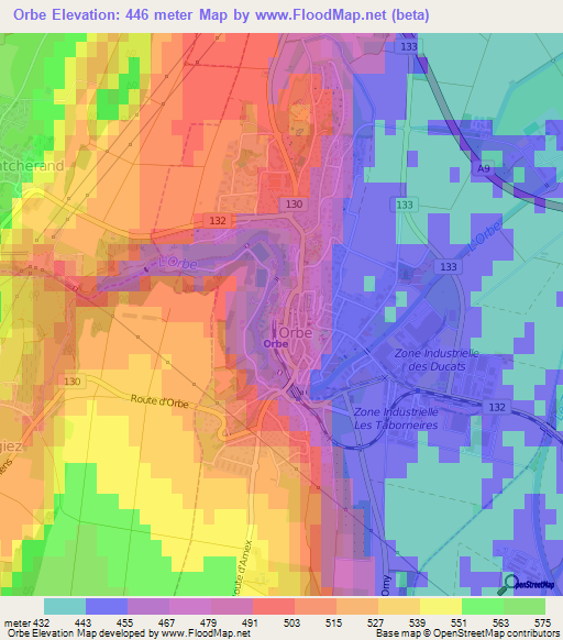 Orbe,Switzerland Elevation Map