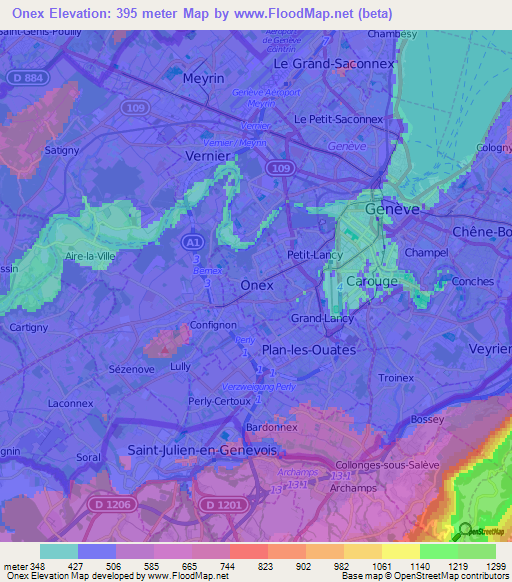 Onex,Switzerland Elevation Map