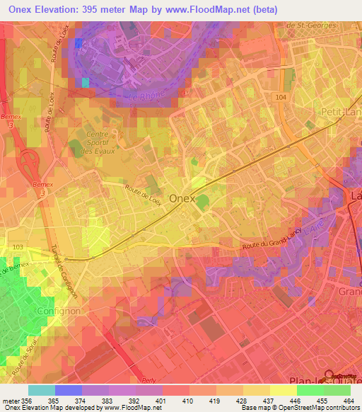 Onex,Switzerland Elevation Map