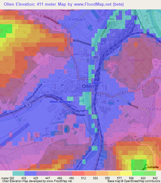 Olten,Switzerland Elevation Map