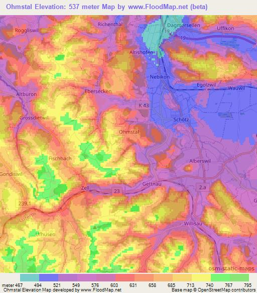 Ohmstal,Switzerland Elevation Map