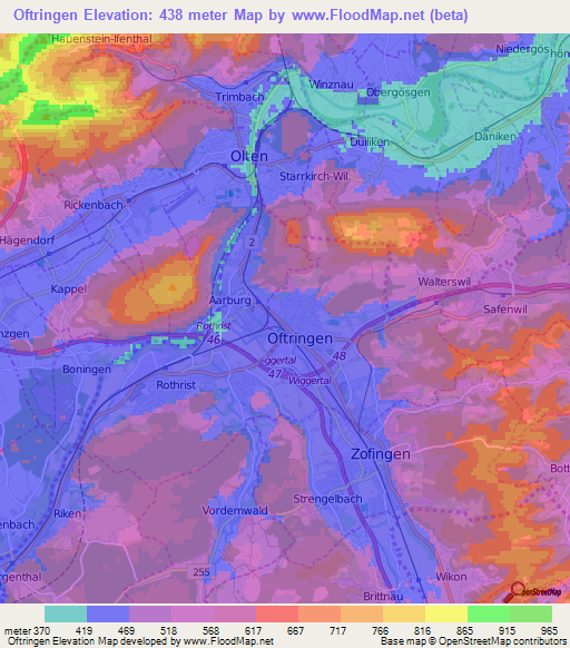 Oftringen,Switzerland Elevation Map