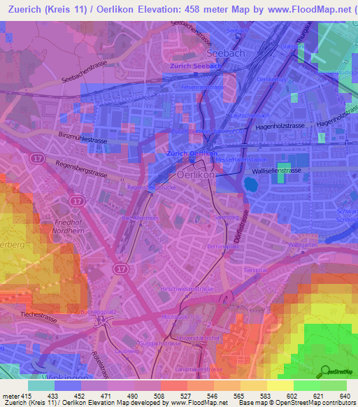 Zuerich (Kreis 11) / Oerlikon,Switzerland Elevation Map