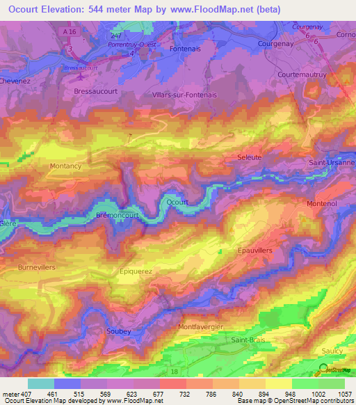 Ocourt,Switzerland Elevation Map