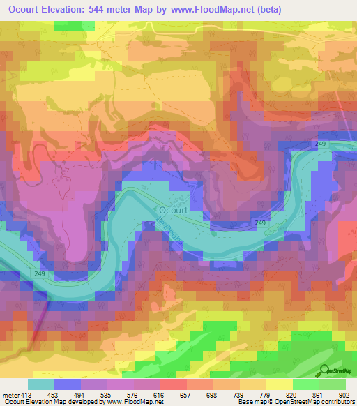 Ocourt,Switzerland Elevation Map