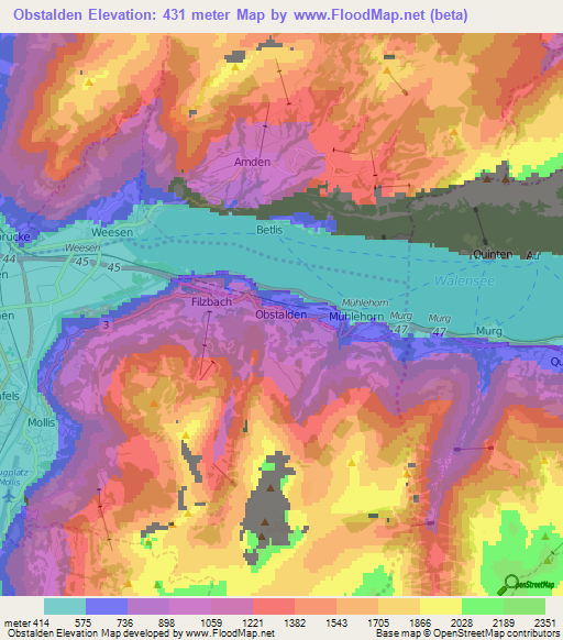 Obstalden,Switzerland Elevation Map