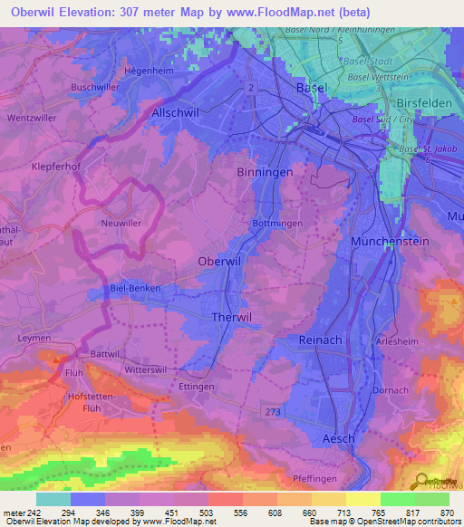 Oberwil,Switzerland Elevation Map