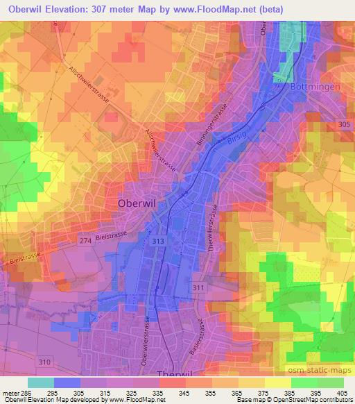 Oberwil,Switzerland Elevation Map