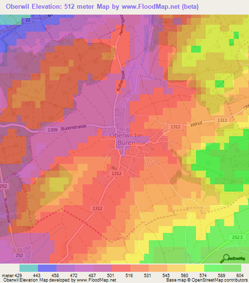 Oberwil,Switzerland Elevation Map