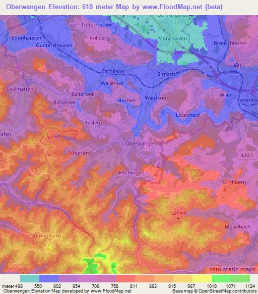 Oberwangen,Switzerland Elevation Map