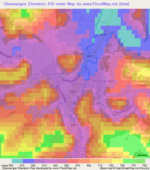 Oberwangen,Switzerland Elevation Map