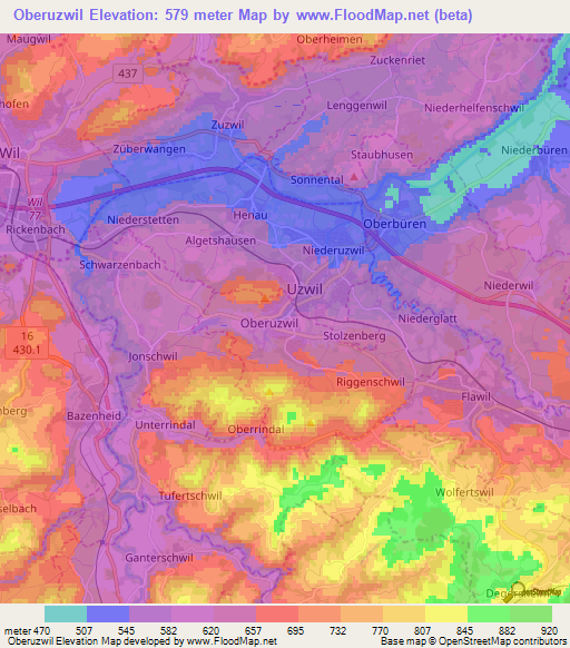 Oberuzwil,Switzerland Elevation Map