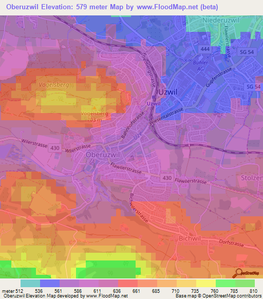 Oberuzwil,Switzerland Elevation Map